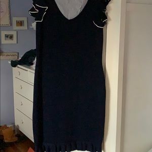 Navy knit ruffled sleeve cocktail dress